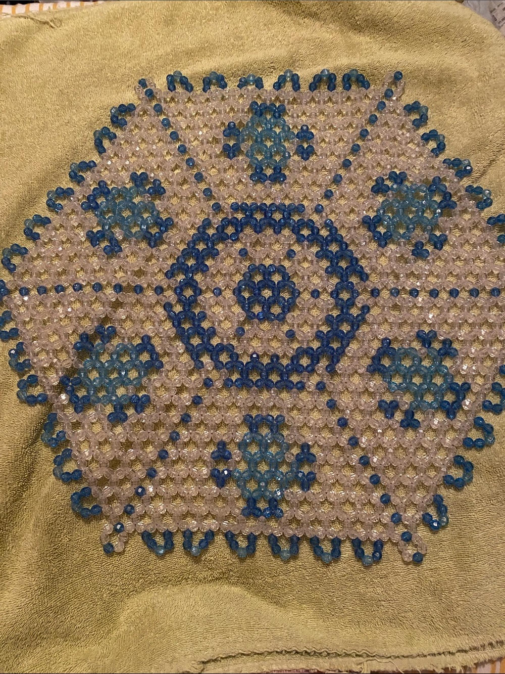 Beaded Doily in Clear and Blue